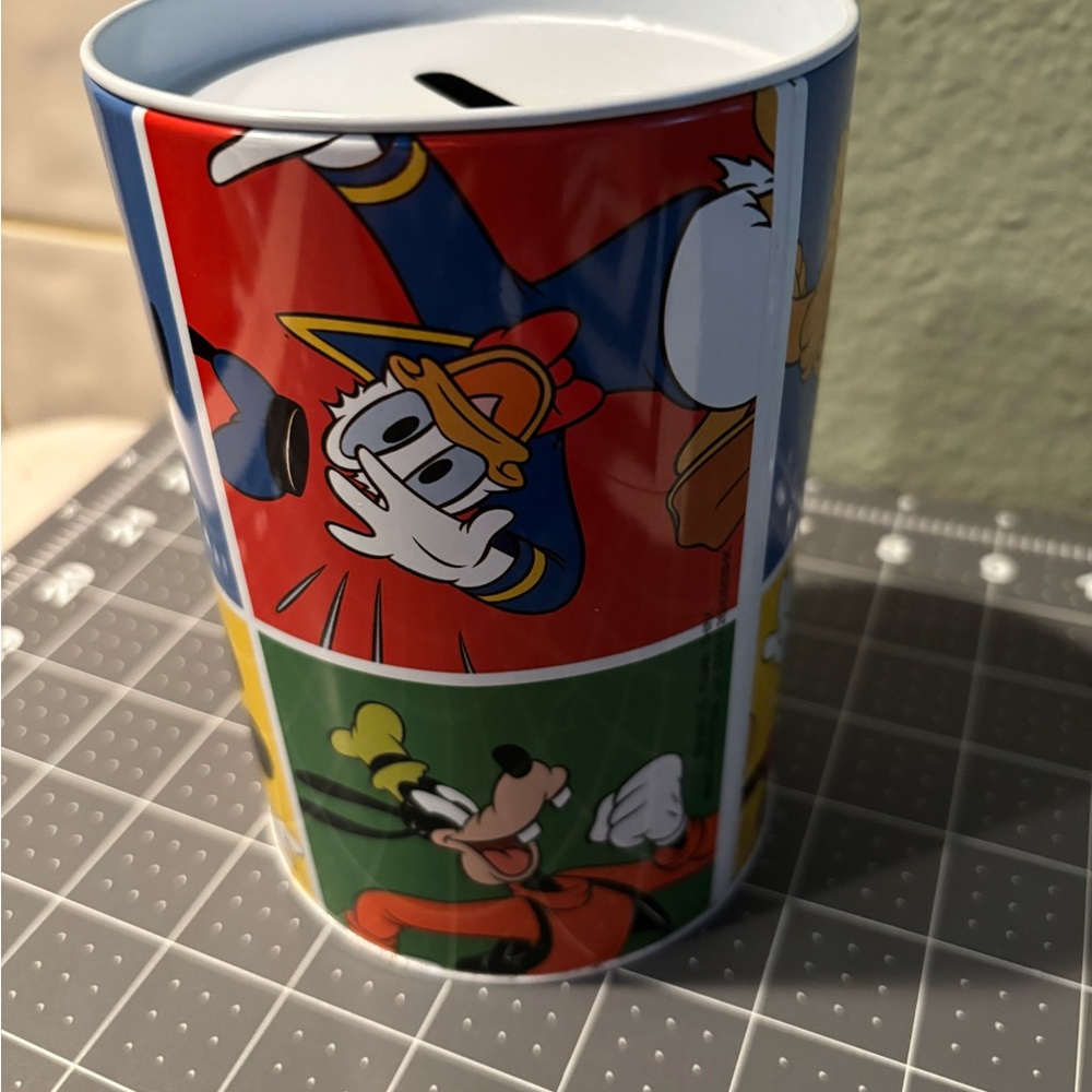 Disney White Tin bank with Disney characters